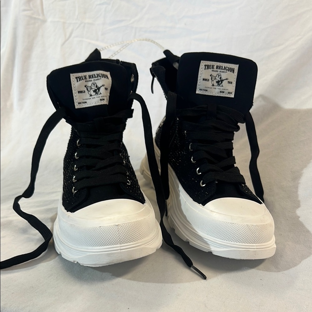 True Religion Black and White High-Top Sneakers